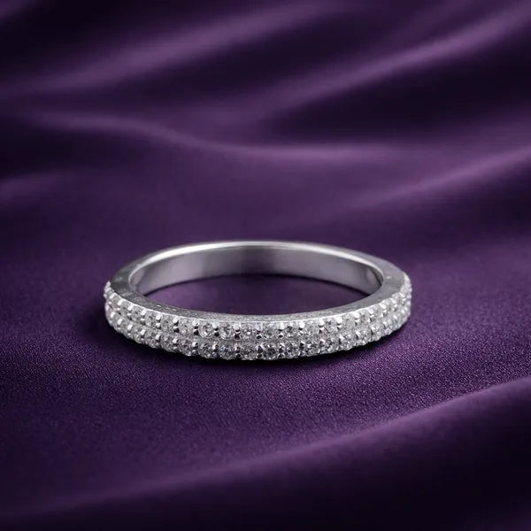 Silver Stone Studded Silver Band Ring For Women