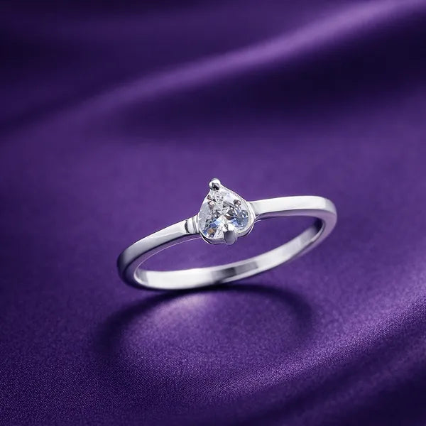 Silver Heart Shape Stone Ring For Women