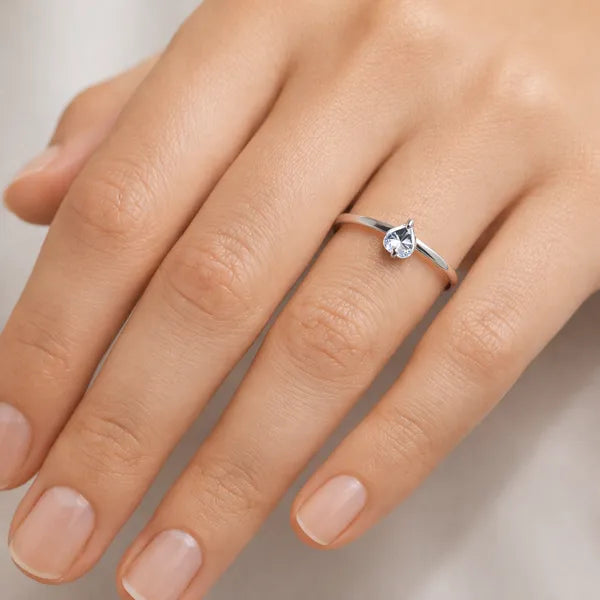 Silver Heart Shape Stone Ring For Women