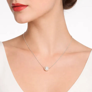 Silver Single Pearl Chain Necklace For Women