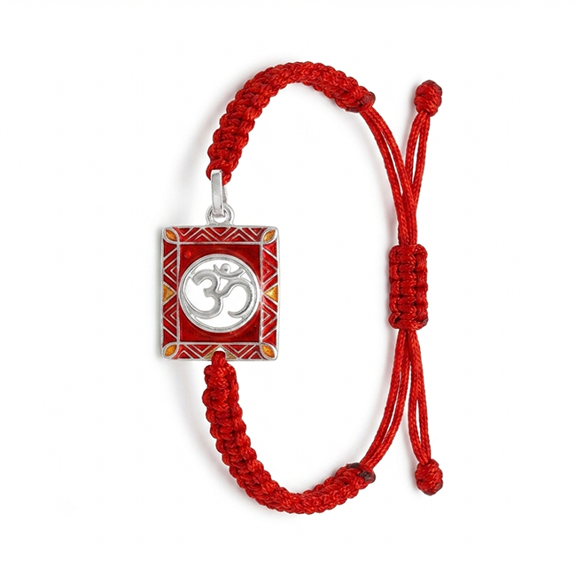 Jevarik 925 Hallmarked Sterling Silver Om Rakhi for Brother | Handcrafted Premium Red Thread Raksha Bandhan Rakhi | Adjustable Sacred Rakhi | Traditional Gift for Bhai | Made in India
