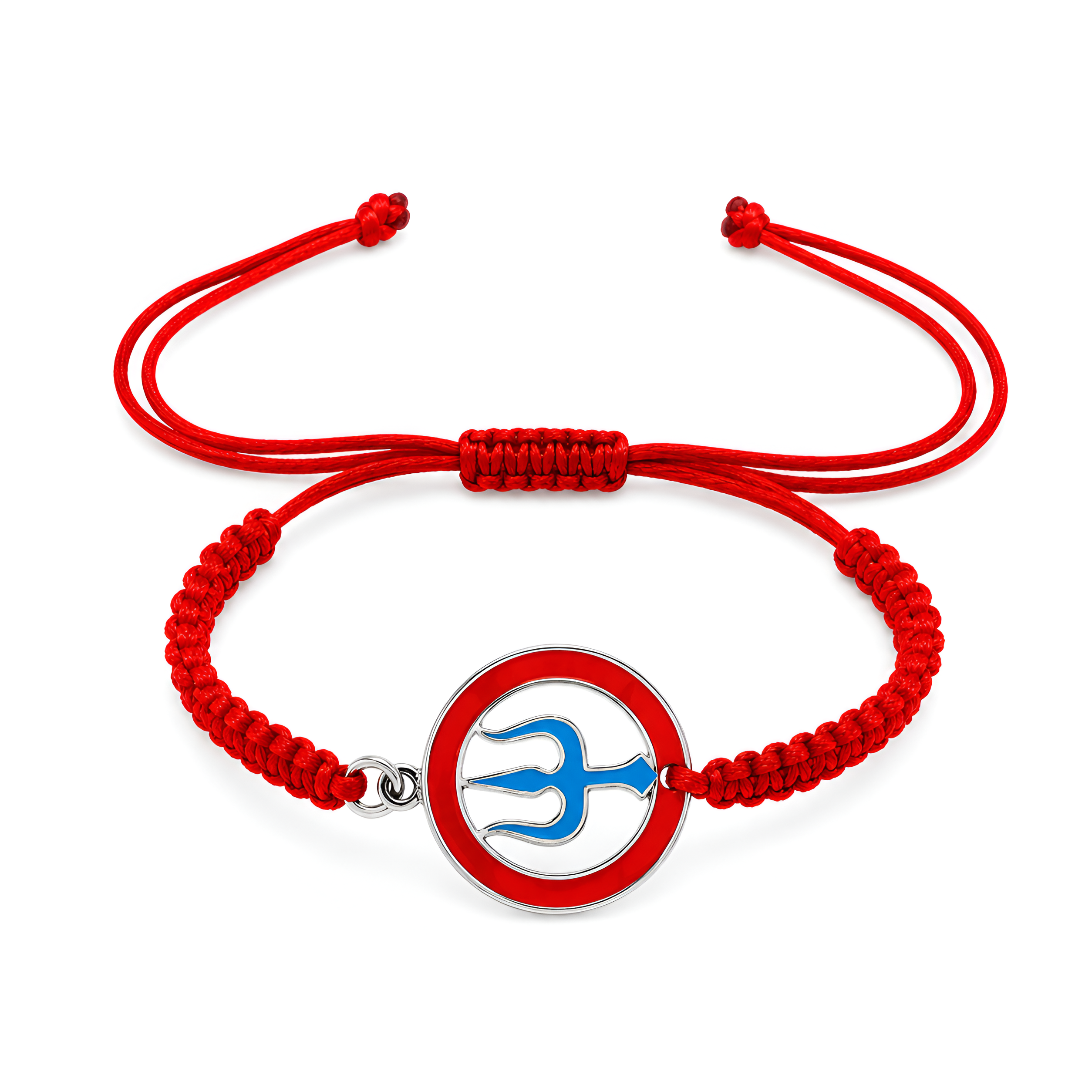 925 Sterling Silver Trishul Rakhi with Meenakari Red Thread | Hallmarked Silver, Handcrafted, Adjustable Thread, Sacred Shiv Design, Made in India