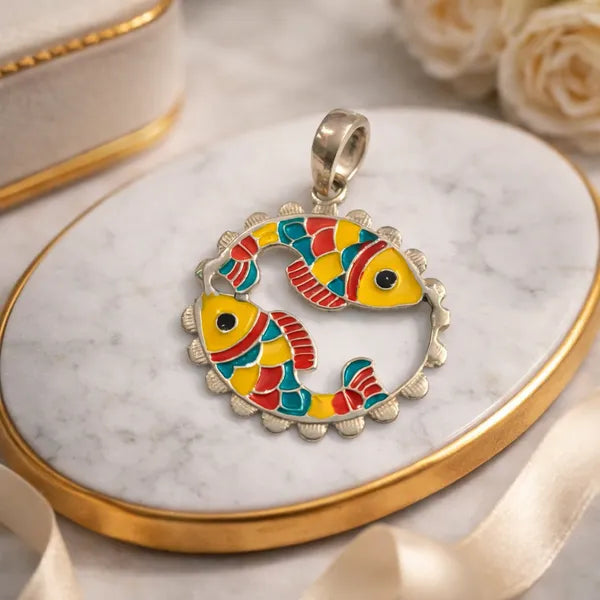 Colorful Fish Folk Art Meenakari Enamel Silver Pendant For Women Gift