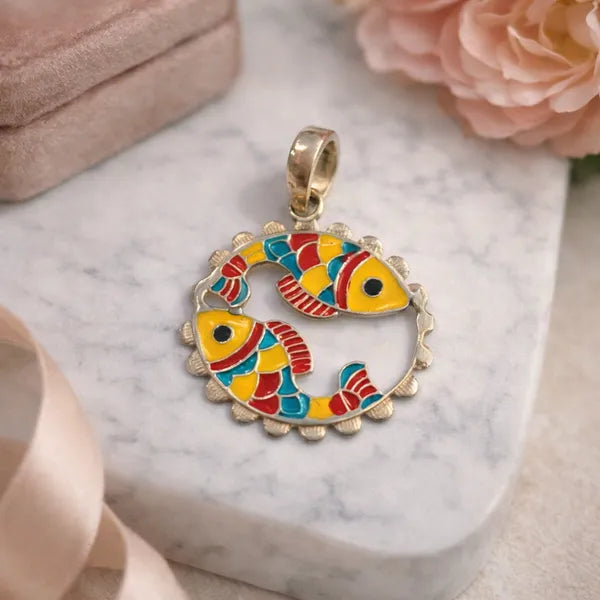 Colorful Fish Folk Art Meenakari Enamel Silver Pendant For Women Gift