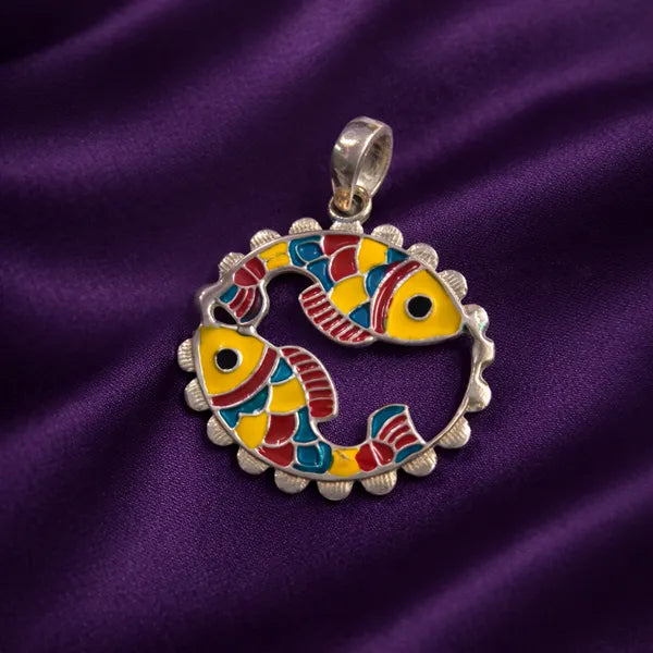 Colorful Fish Folk Art Meenakari Enamel Silver Pendant For Women Gift