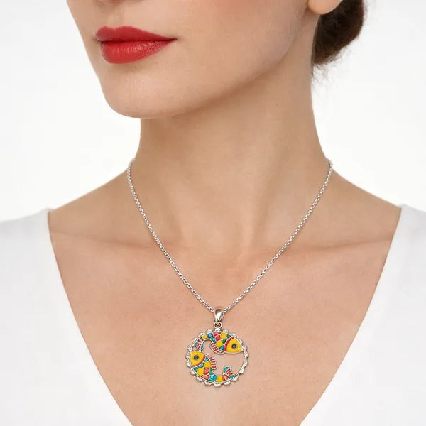 Colorful Fish Folk Art Meenakari Enamel Silver Pendant For Women Gift