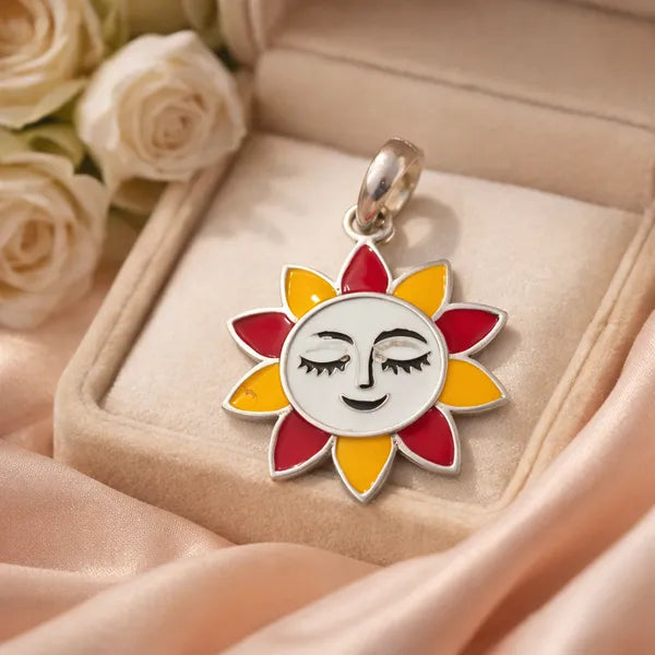 Sun Face Meenakari Enamel Folk Art Silver Pendant For Women