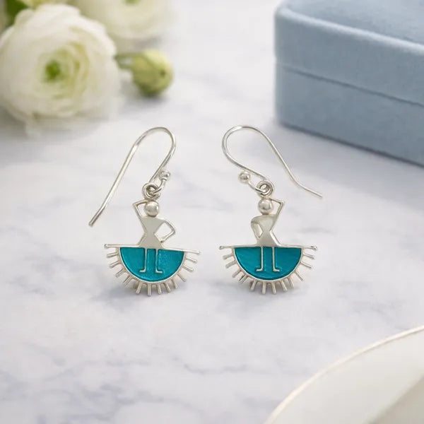 Silver Folk Art Meenakari Enamel Dangle Earrings Traditional Design Women