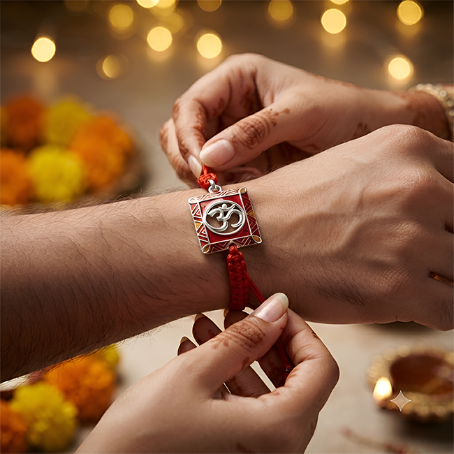 925 Hallmarked Silver Om Convertible Rakhi Pendant for Brother