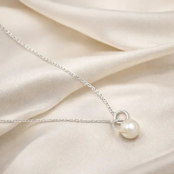 Silver Pearl Pendant Necklace Minimal Chain For Women