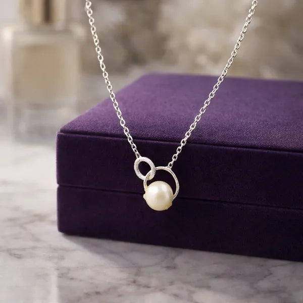 Silver Pearl Pendant Necklace Minimal Chain For Women