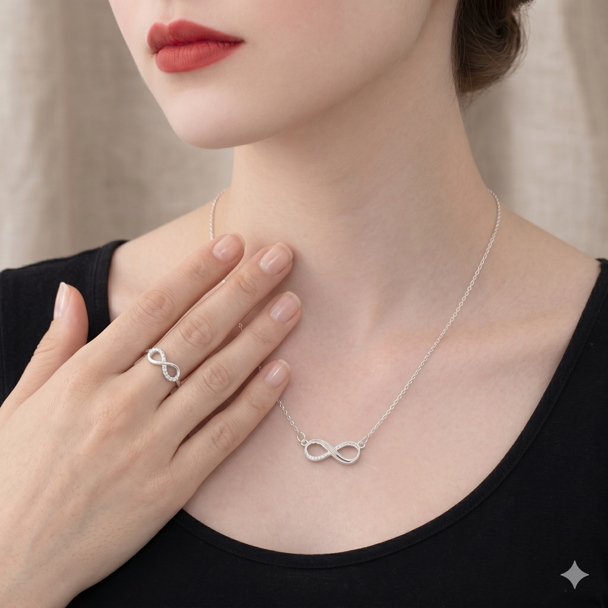 Infinity Pendant Necklace & Ring Set