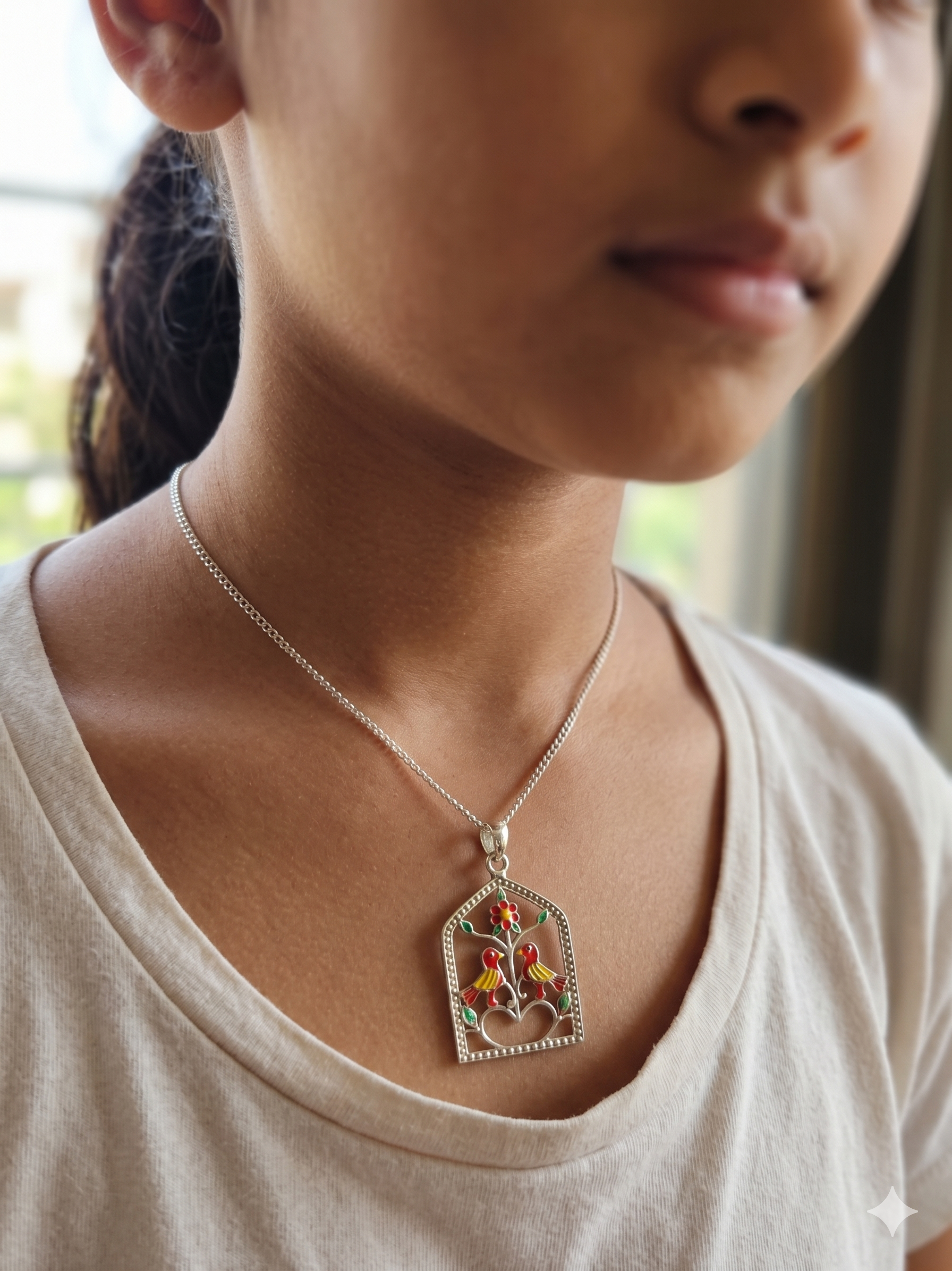 Tree of life Madhubani, Meenakari Silver Pendant