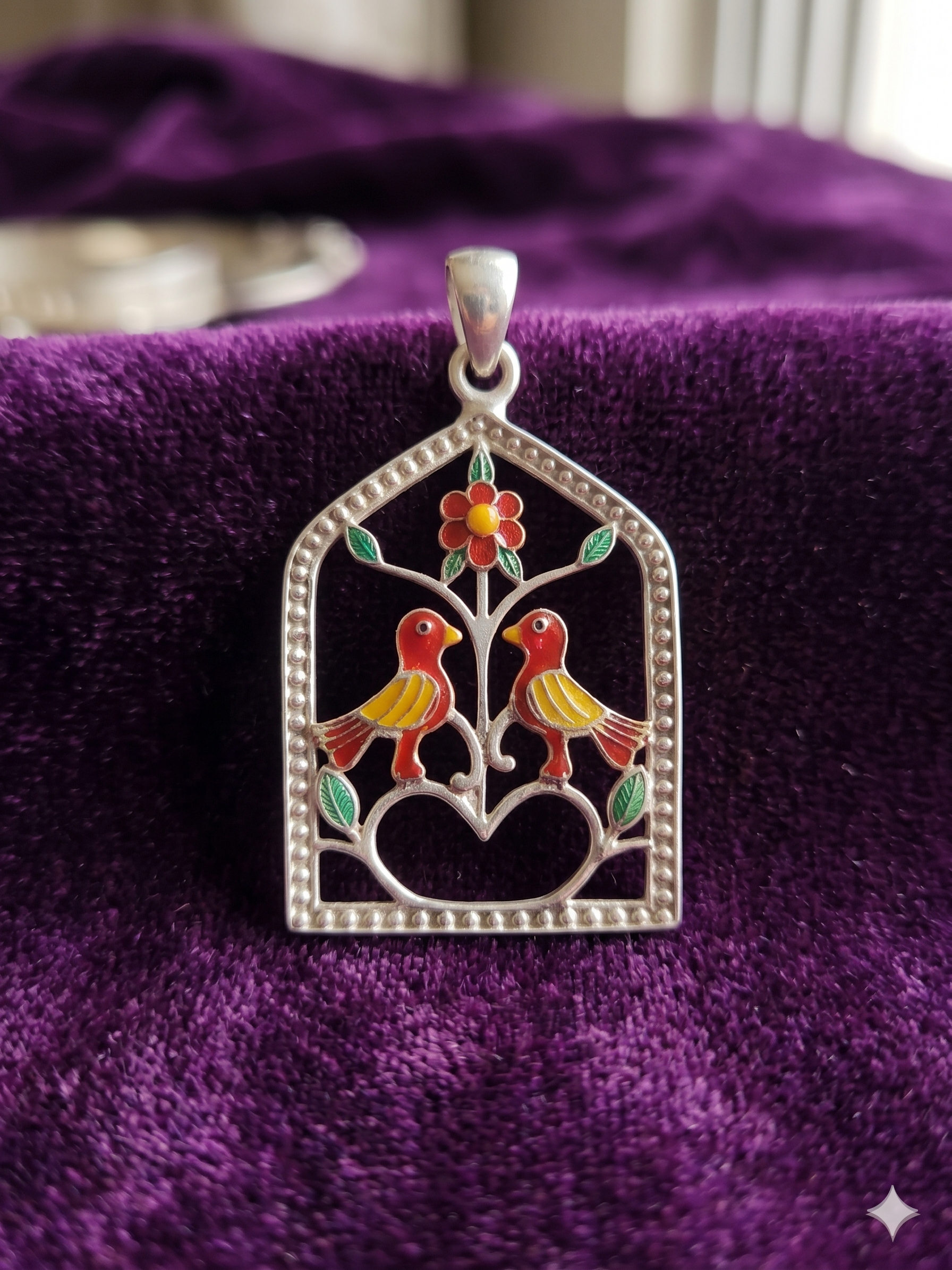 Tree of life Madhubani, Meenakari Silver Pendant