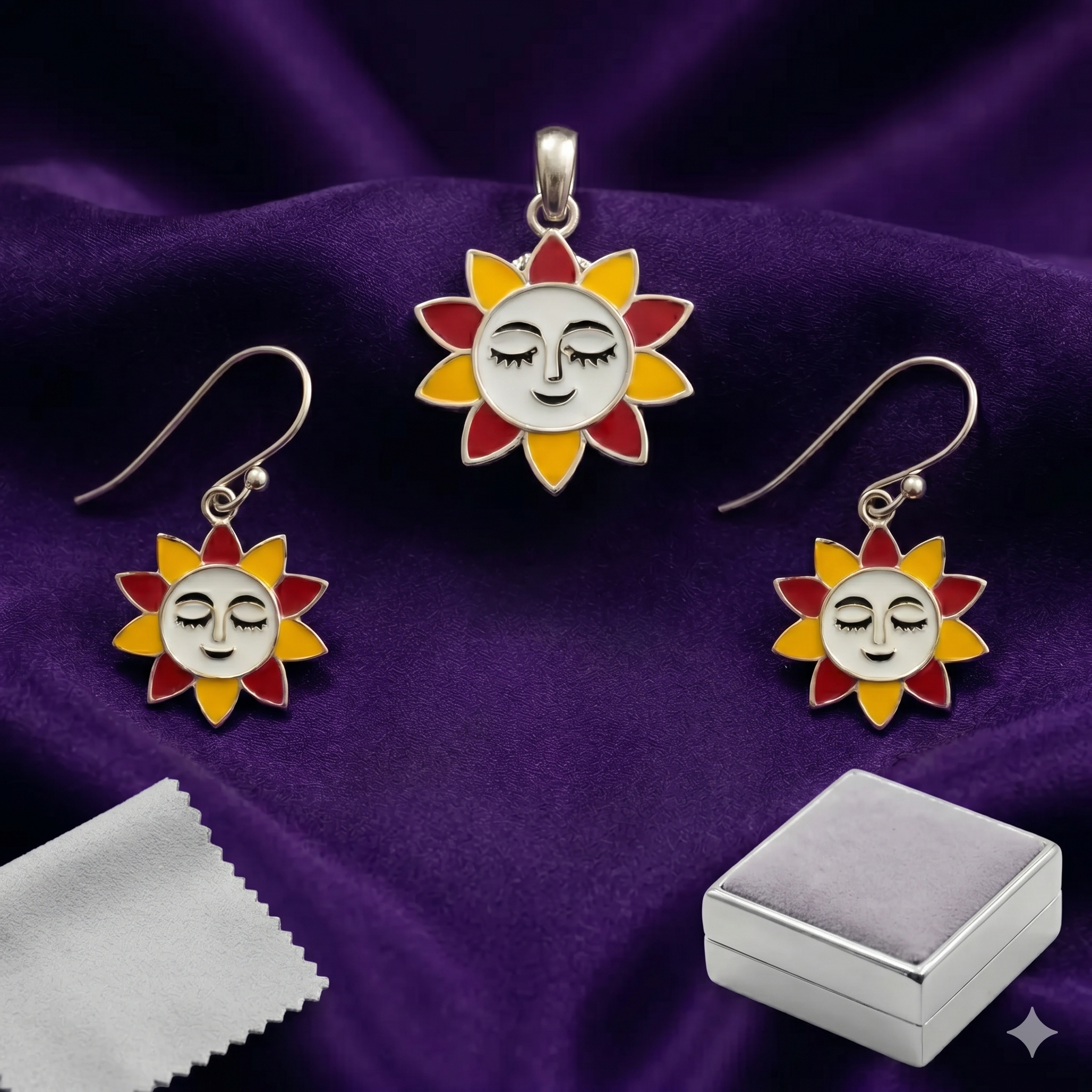 Sun Face Meenakari Pendant & Earrings Set