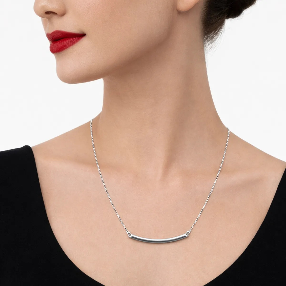 Silver Minimal Bar Pendant Necklace Plain Chain For Women