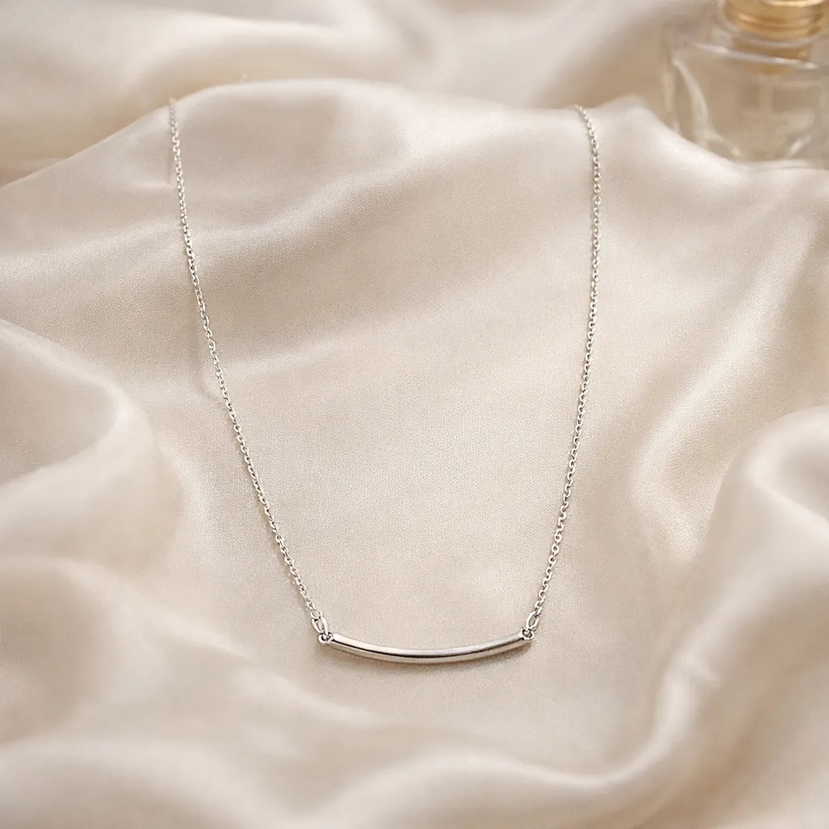 Silver Minimal Bar Pendant Necklace Plain Chain For Women