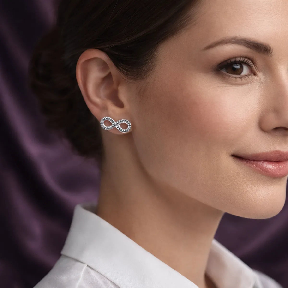 Silver Infinity Shape Stud Earrings For Women