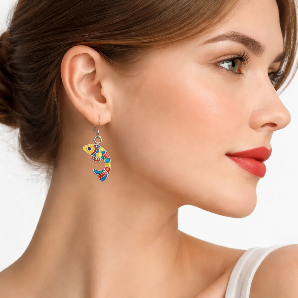 Fish Shape Meenakari Enamel Drop Earrings Traditional Folk Art Colorful Jewellary