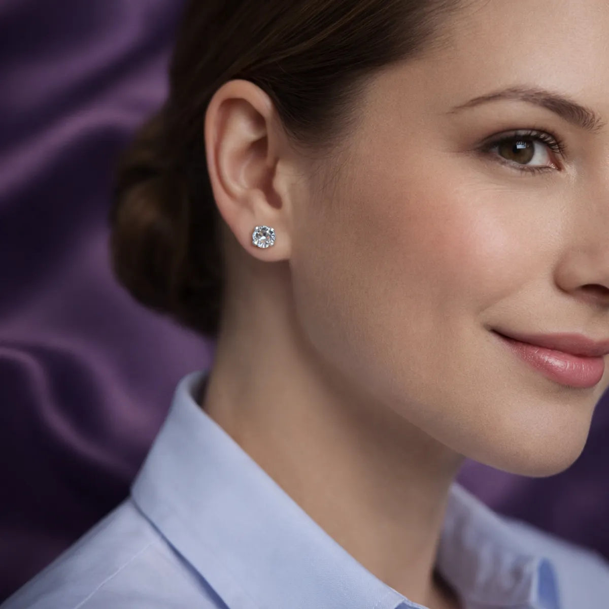 Silver Round Stone Silver Prong Setting Stud Earring For Women