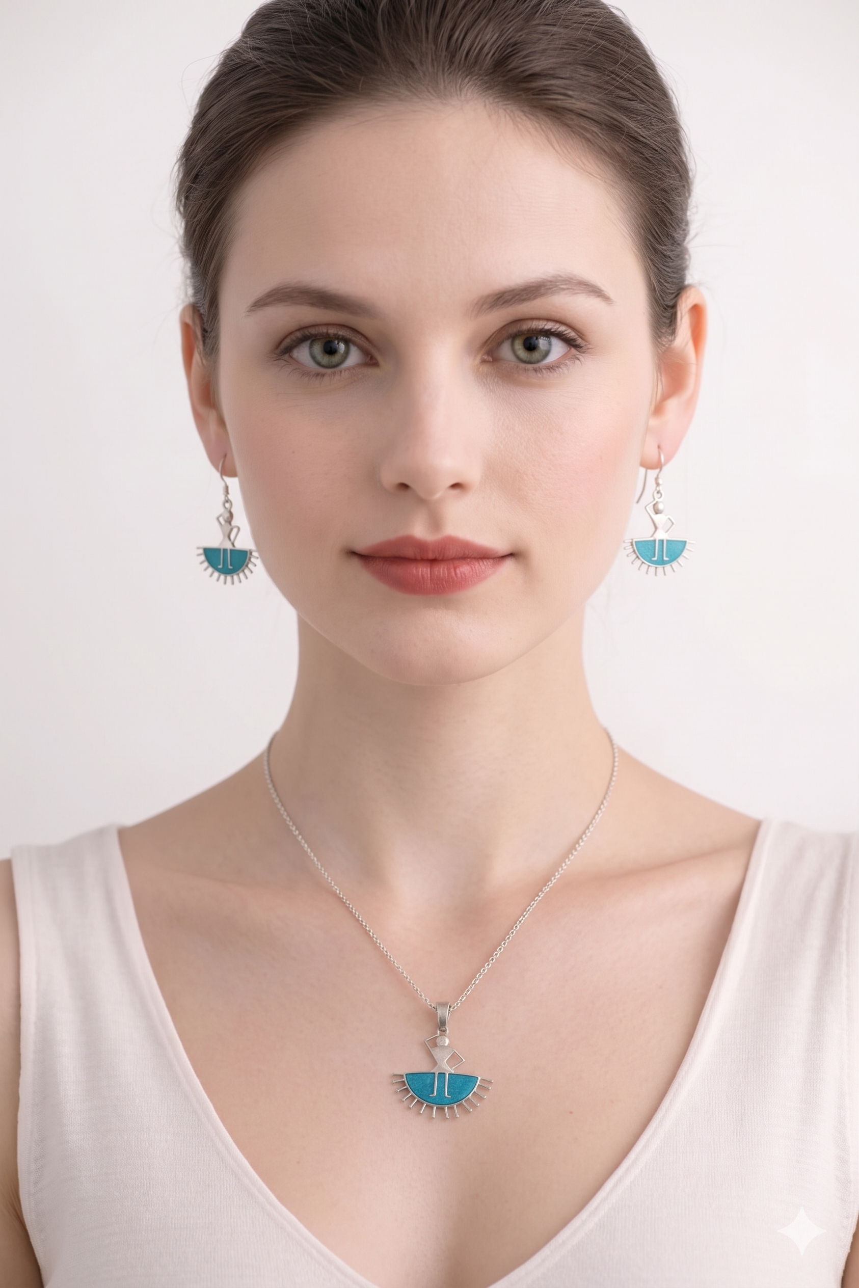 Dancing Girls Warli Pendant and Earring Set