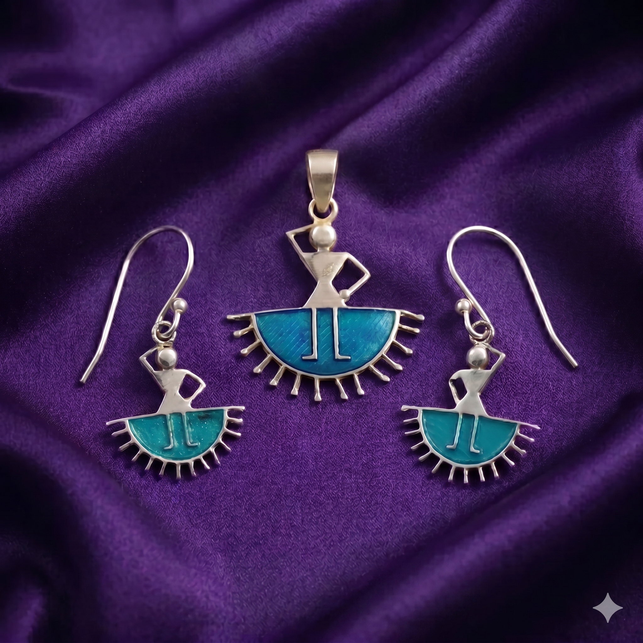 Dancing Girls Warli Pendant and Earring Set